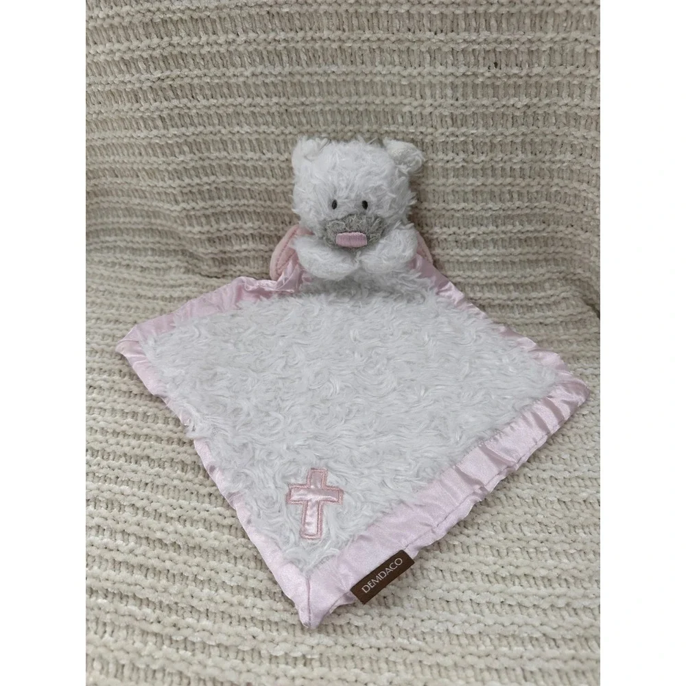 Demdaco White Bear Angel Wings Pink Cross Baby‎ Security Blanket Lovey Baptism